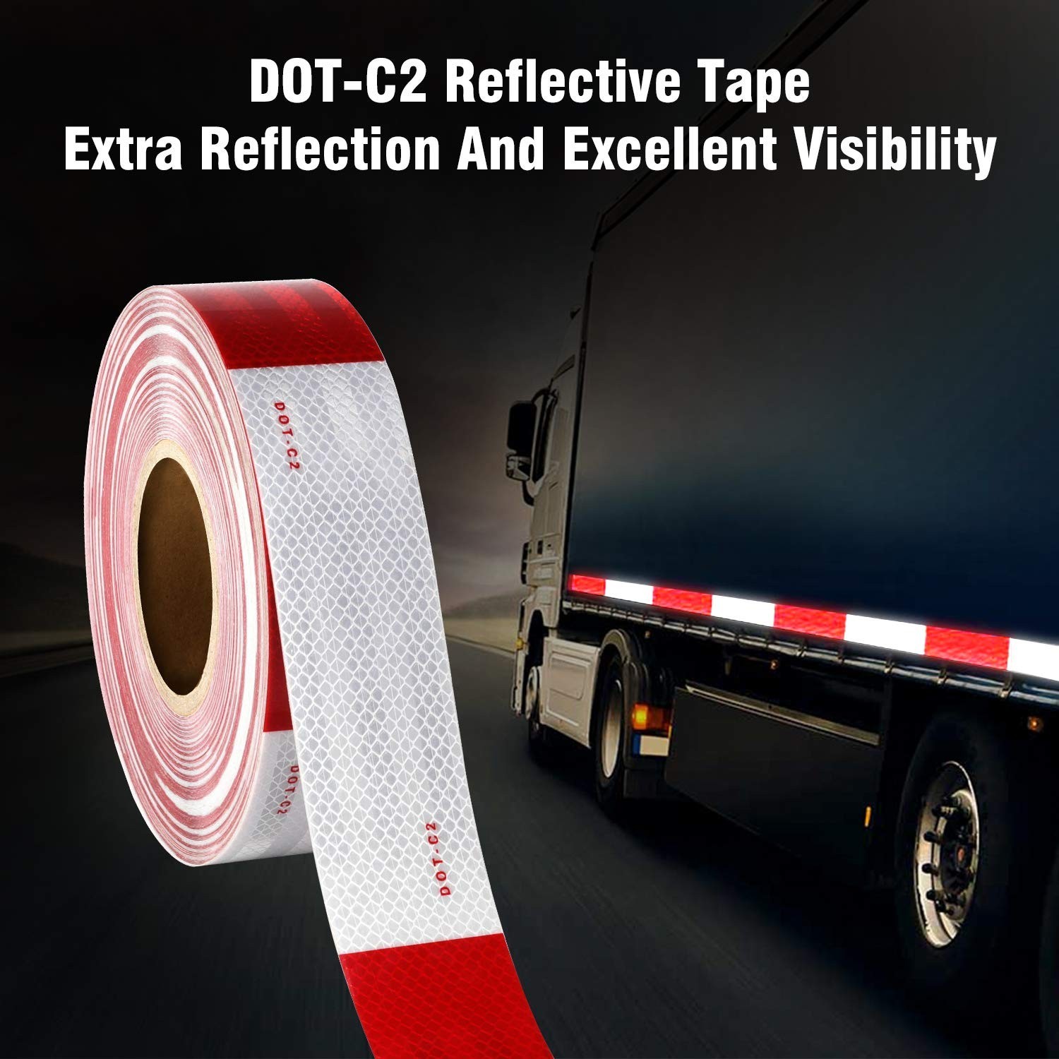 DOT-C2 Reflective Safety Tape 2 Inch x 200 Feet Red/White Conspicuity Tape fo…
