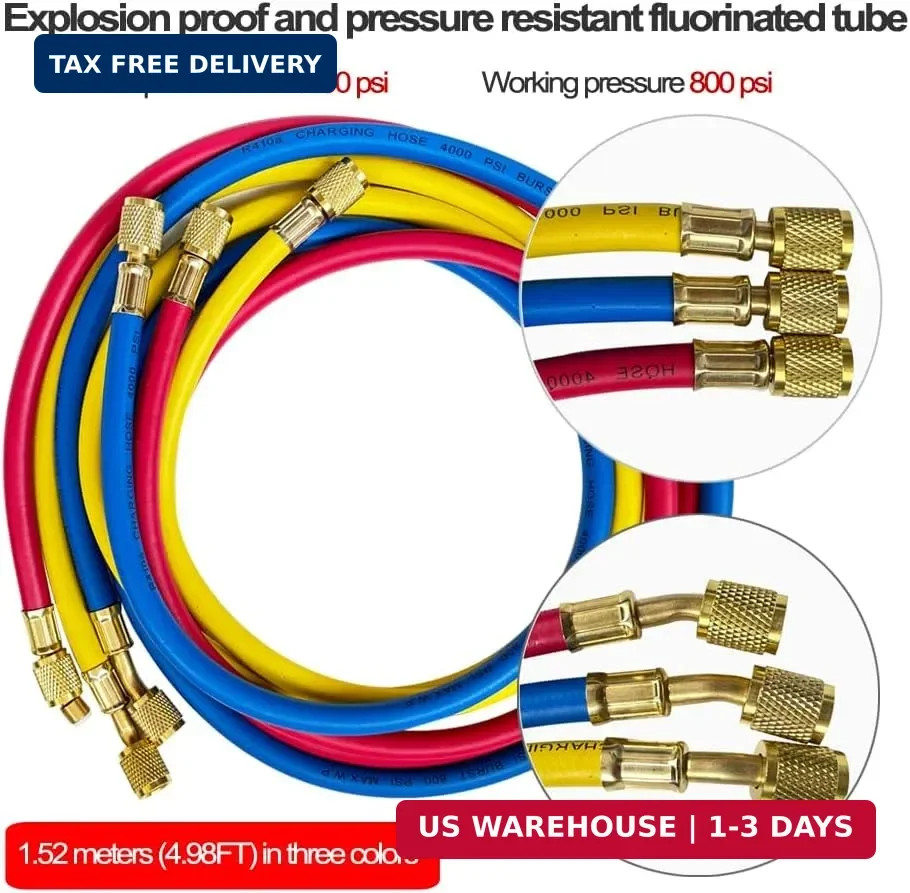 5FT AC Diagnostic Manifold Freon Gauge Set for R410A R404A R22 R134a R12 R22 R50