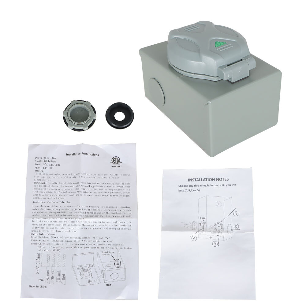 30 Amp Generator Power Inlet Box Weatherproof For 4 Prong Generator Cord Outdoor