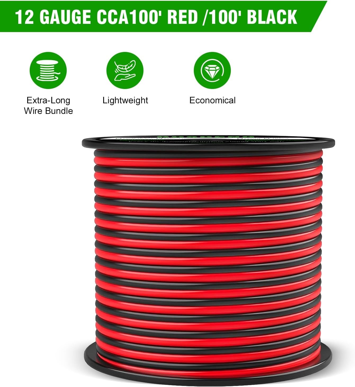 12 Gauge Wire 100FT, 2 Conductors Electrical Wire Red and Black Cable, Low Volta
