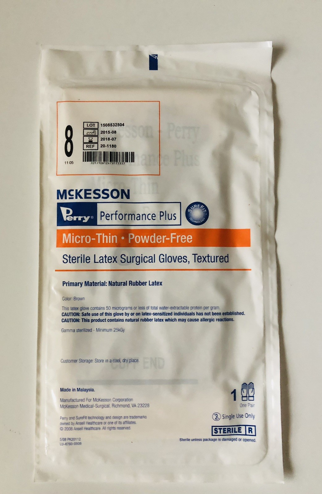 10 PAIR GLOVES Micro-Thin Textured Sterile LATEX ,POWDER-FREE Size 8