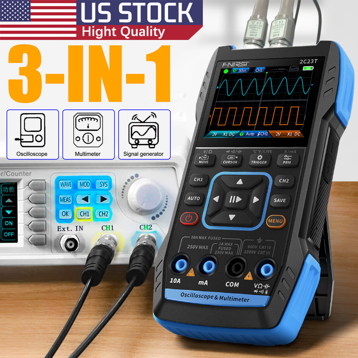Digital Oscilloscope Multimeter Signal Gen Combo w/320×240 Screen & 6H Save Mode