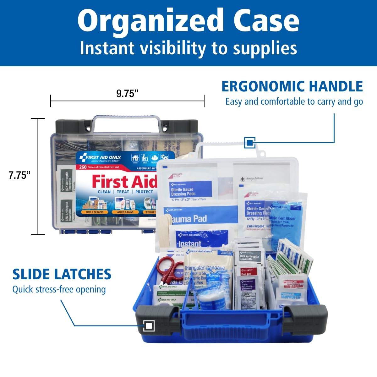 First Aid Kit, OSHA Compliant, 260 Pc for 50 People, Home/Car/Work