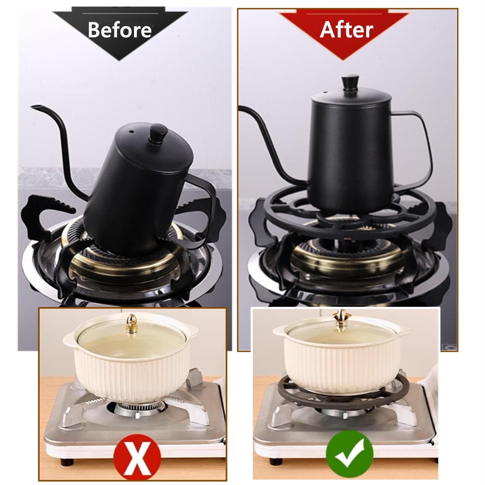Cast Iron Wok Support Ring Stovetop Stand, Non Slip Gas Ring Reducer for Moka…