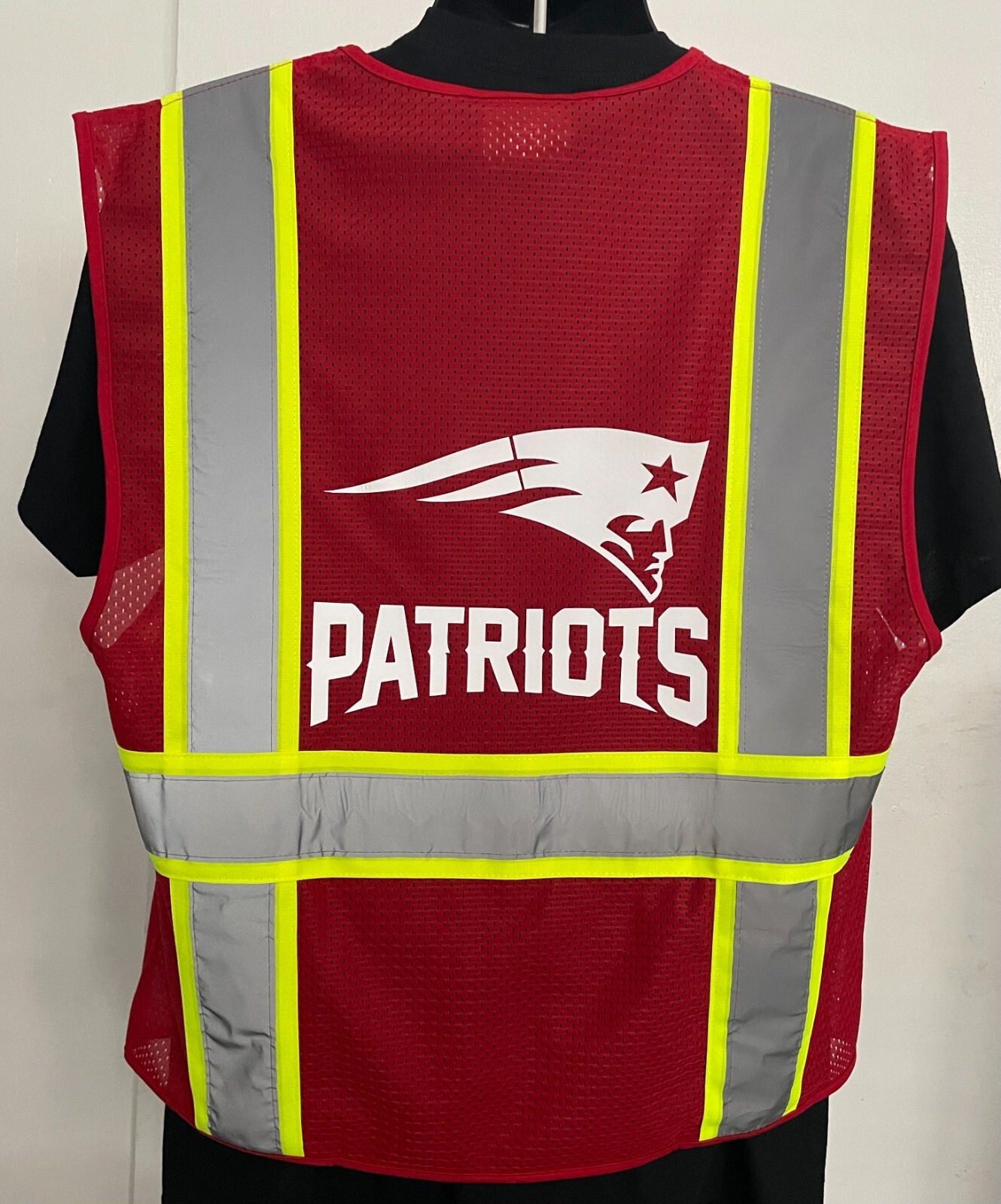 🏈🦺NEW ENGLAND PATRIOTS SAFETY PPE VEST W/SILVER REFLECTIVE LOGO M/L/XL/2XL