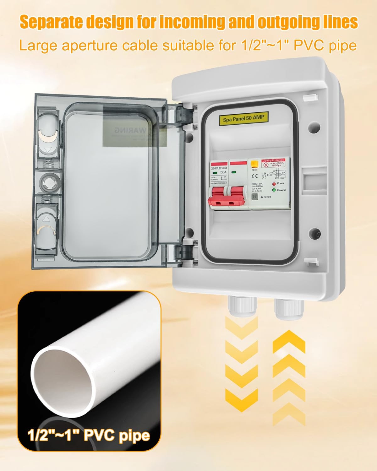 50A GFCI SPA Panel with Surge Protection, Weatherproof Disconnect Box 110V/220V