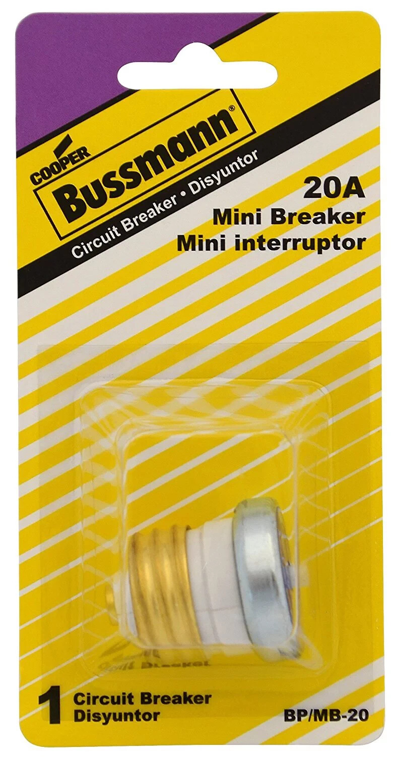 3 ~Bussmann Buss 20 Amp 125V Plastic Plug Fuse Breaker Time Delay MB-20 BP/MB-20