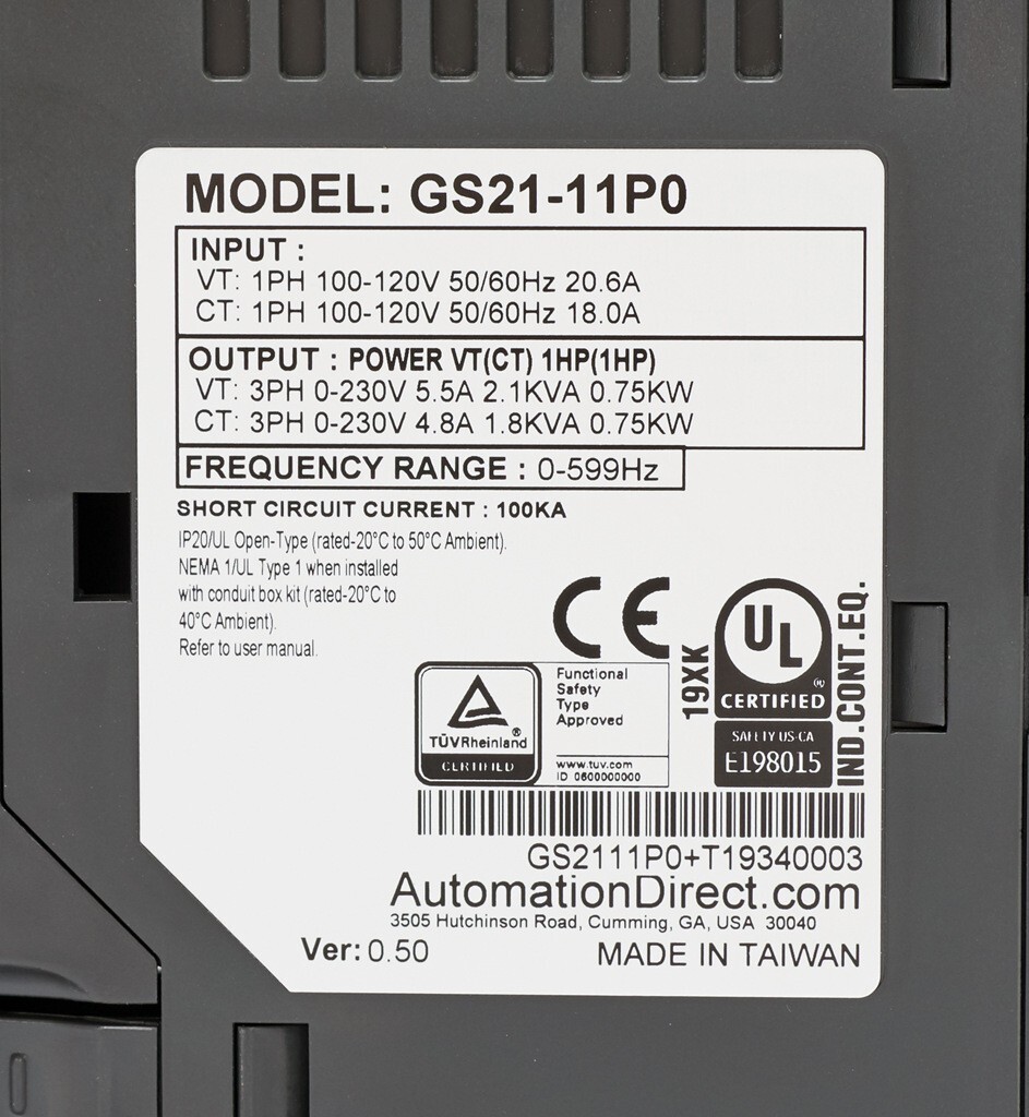 Automation Direct GS21-11P0_DURApulse GS20 series AC general purpose drive