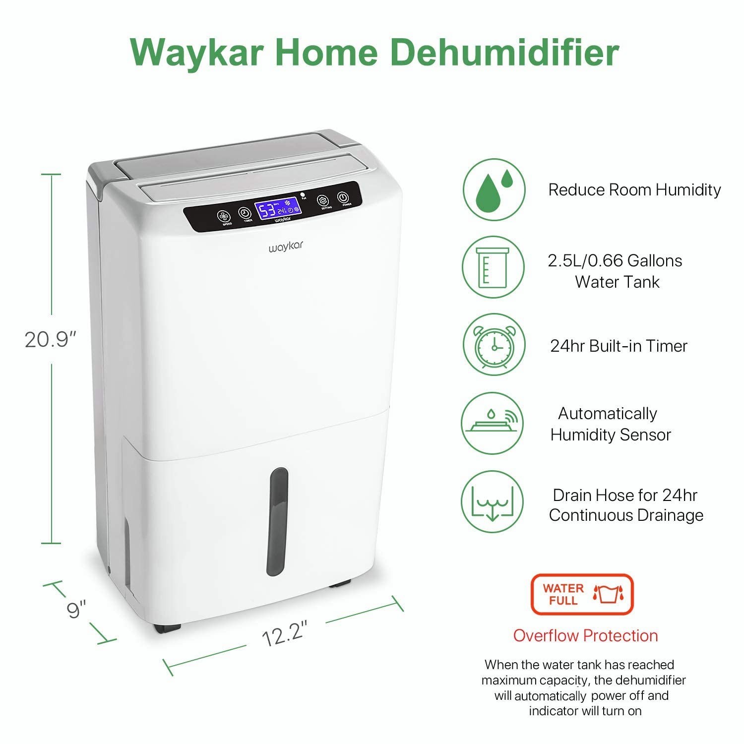 Waykar 2000 Sq. Ft Dehumidifier for Home and Basements, with Auto or Manual D…