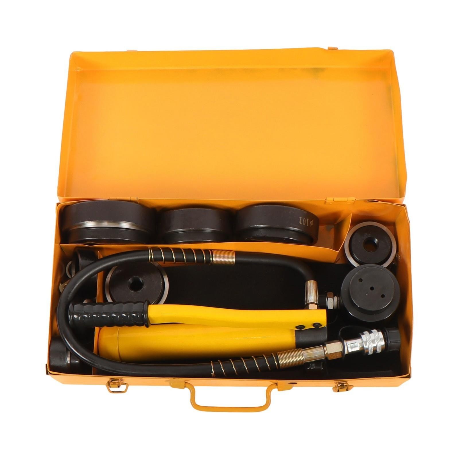 15T 1/2 Inch to 4 Inch Hydraulic Knockout Punch Driver Tool Kit with 10 Dies