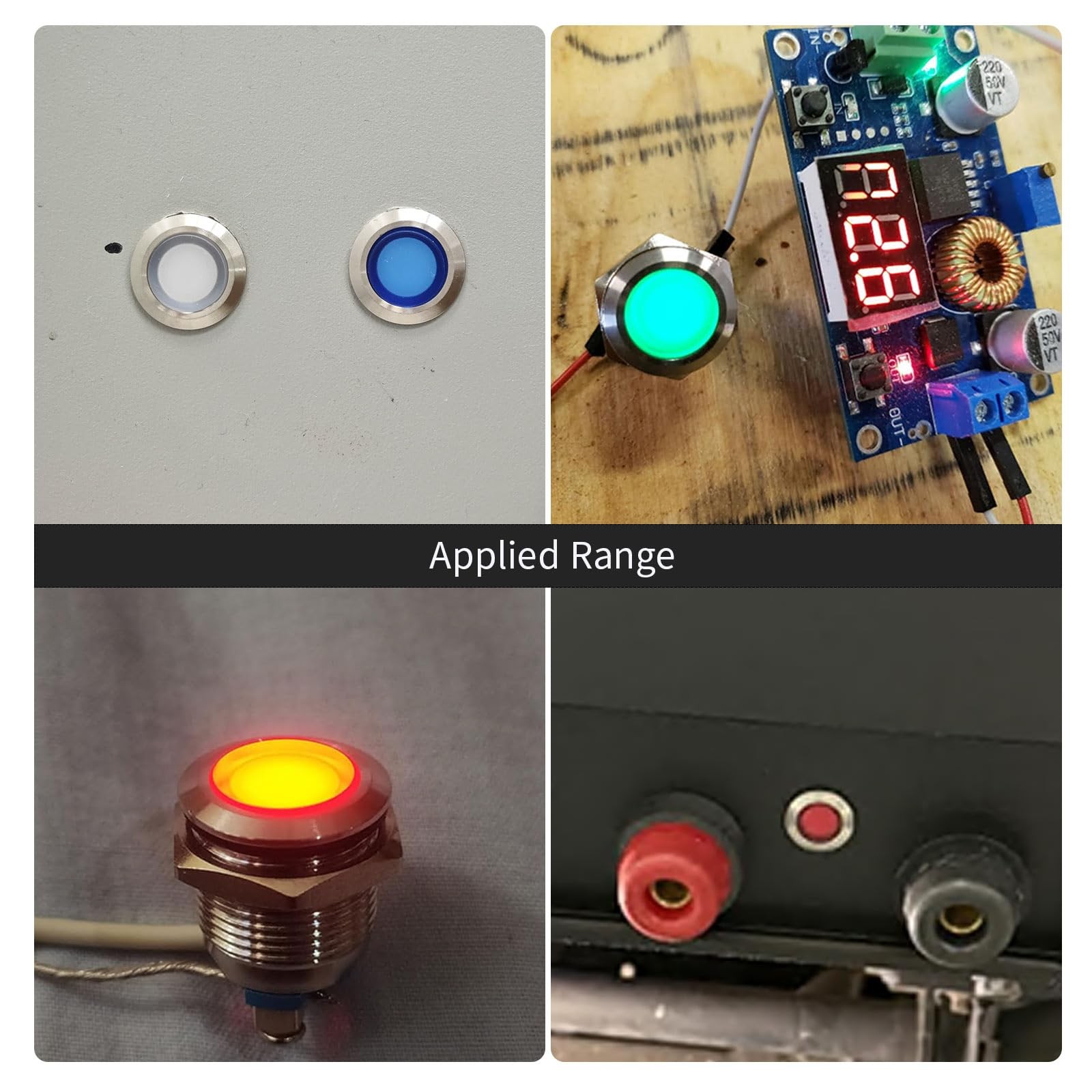 16mm 5/8in Indicator Light Stainless Steel 304 12V-24V 12-24 V AC/DC, Red