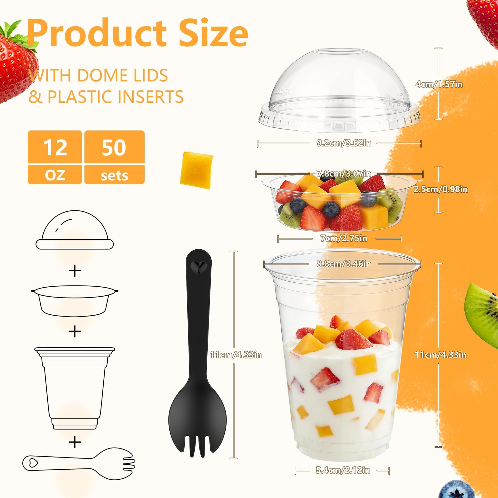 50PCS 12oz Disposable Parfait Cups with Insert & Dome Lids & Spoons – Yogurt …