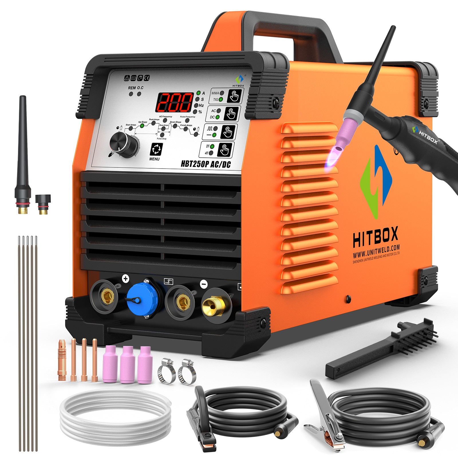 220V AC/DC HF Pulse TIG Welder Stick Welder 5in1 with 5-Pin10K Foot Pedal Switch