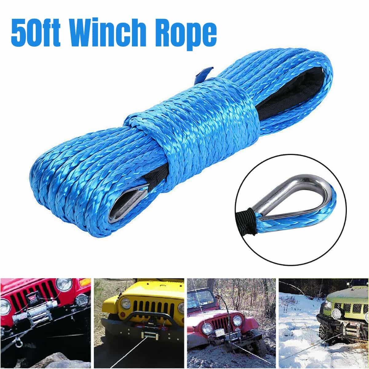 1/4″ 50″ 10000LBS Synthetic Winch Rope Line Recovery Cable SUV ATV UTV w/ Sheath