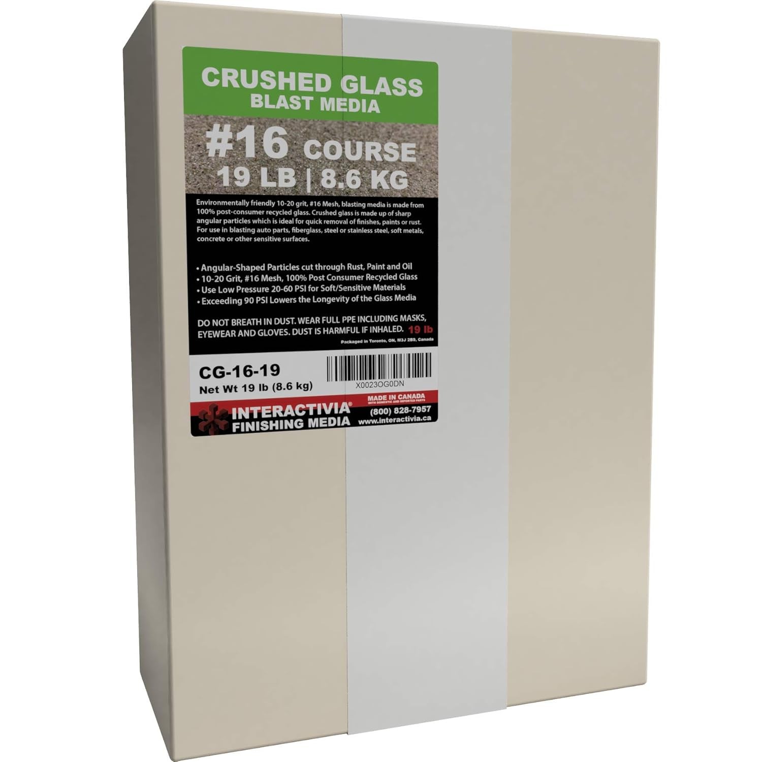 10-20 Grit (#16) Crushed Glass Abrasive – 19 lb or 8.6 kg – Blasting…