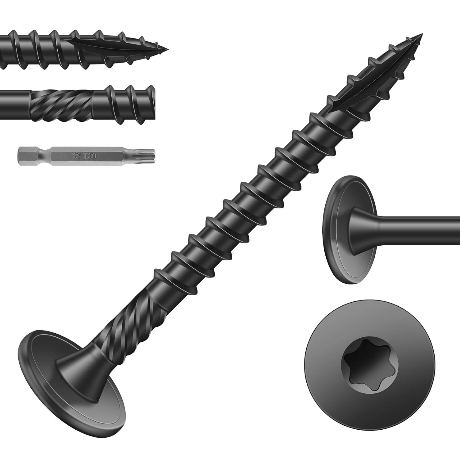 14×2 Inch Outdoor Structural Wood Deck Screws 94Pcs/2lb, Carbon Steel, Tan, Fl..