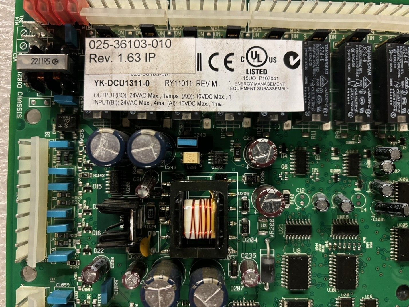 JOHNSON CONTROLS CONTROL BOARD 025-36103-010 RY11011 Rev M , YK-DCU1311-0