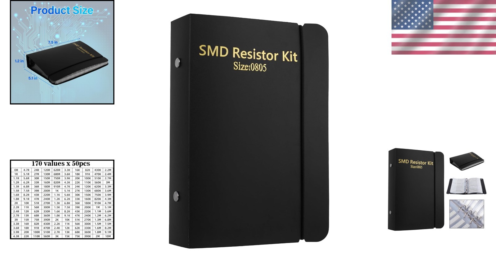 Resistor-0805 Assorted Folder – 8500pcs – 170 Values x 50pcs
