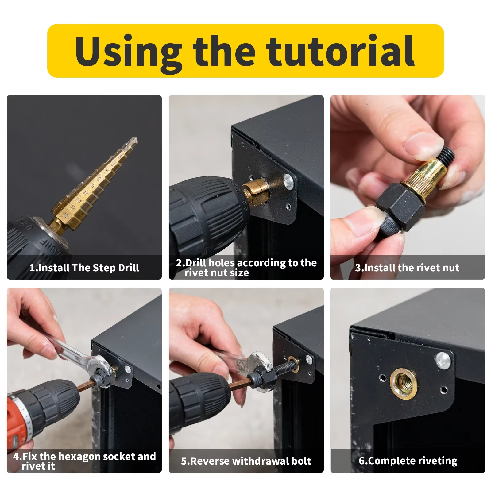7 PCS Manual Rivet Nut Tool Kit Carbon Steel Nutsert Tool for M3-M12 Rivet Gun