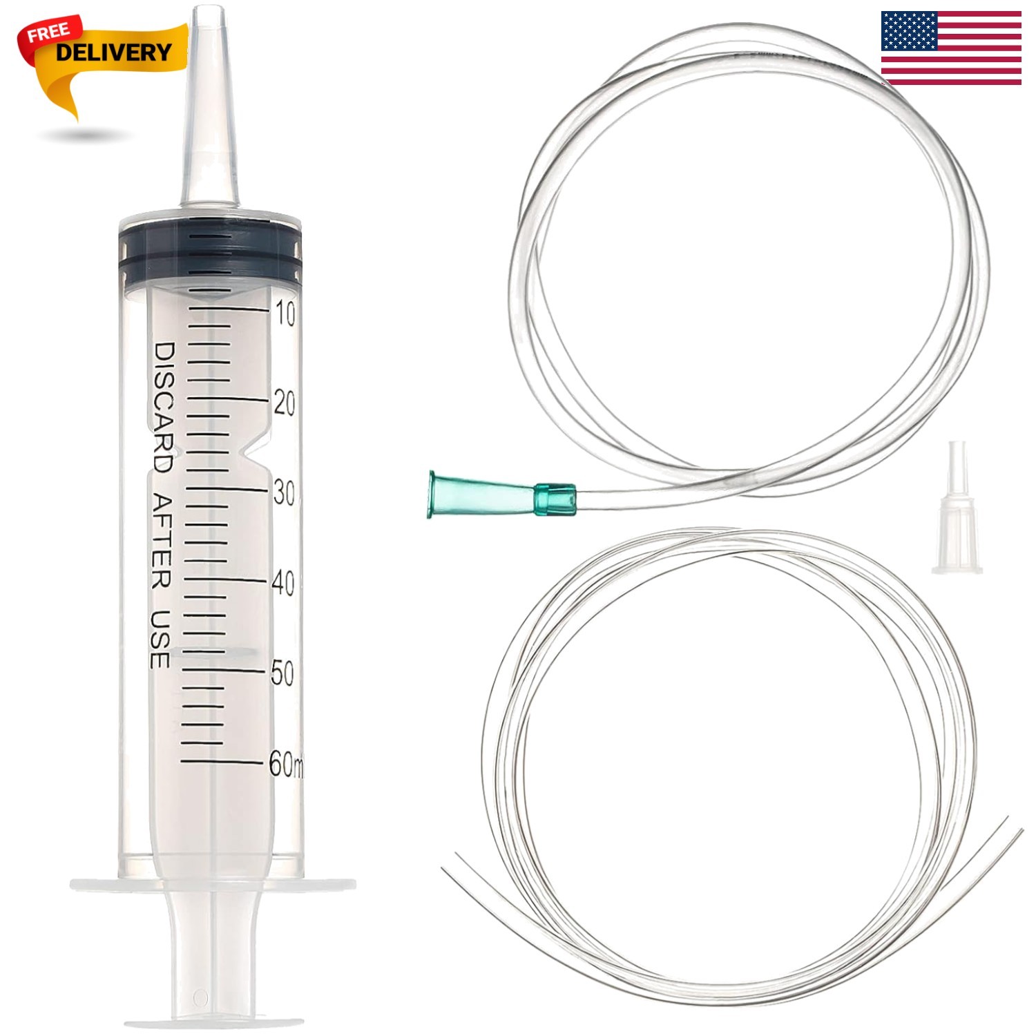 60ml/cc Syringes with Tube 40 Inch Handy Plastic Tubing and Adapter Tip | for…
