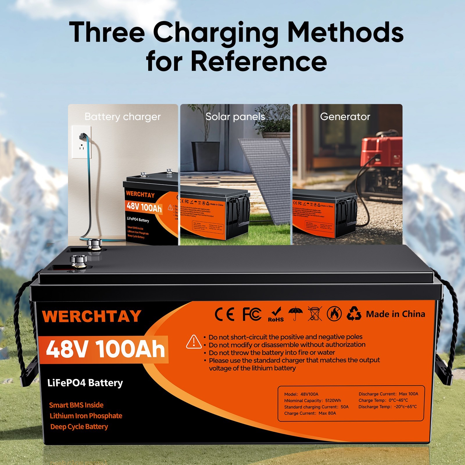 48V 100Ah LiFePO4 Battery with BMS Deep Cycle for Marine Off-Grid Power Golf Car