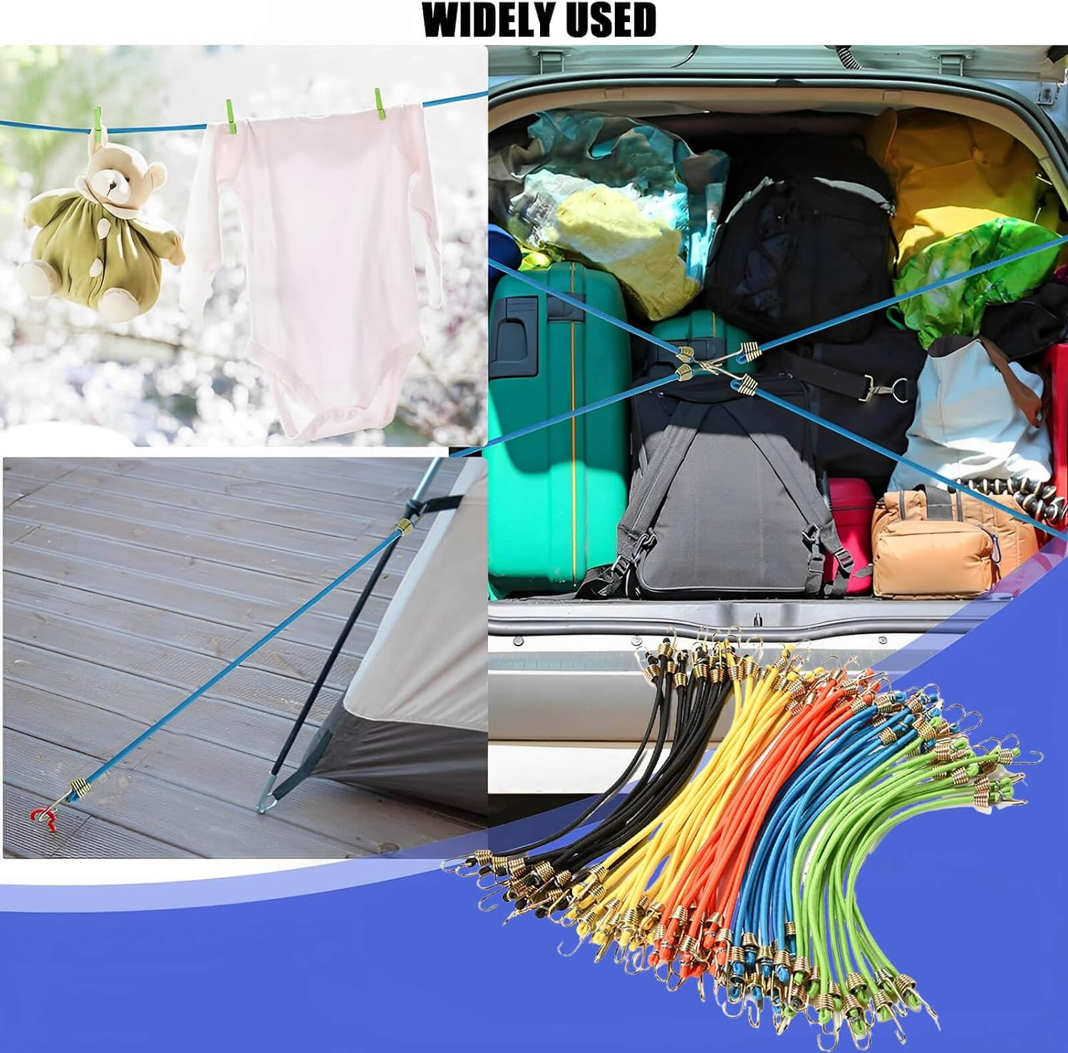 Small Bungee Cords with Hooks 12 Pack, 10″ Mini Adjustable Rubber Stretchy