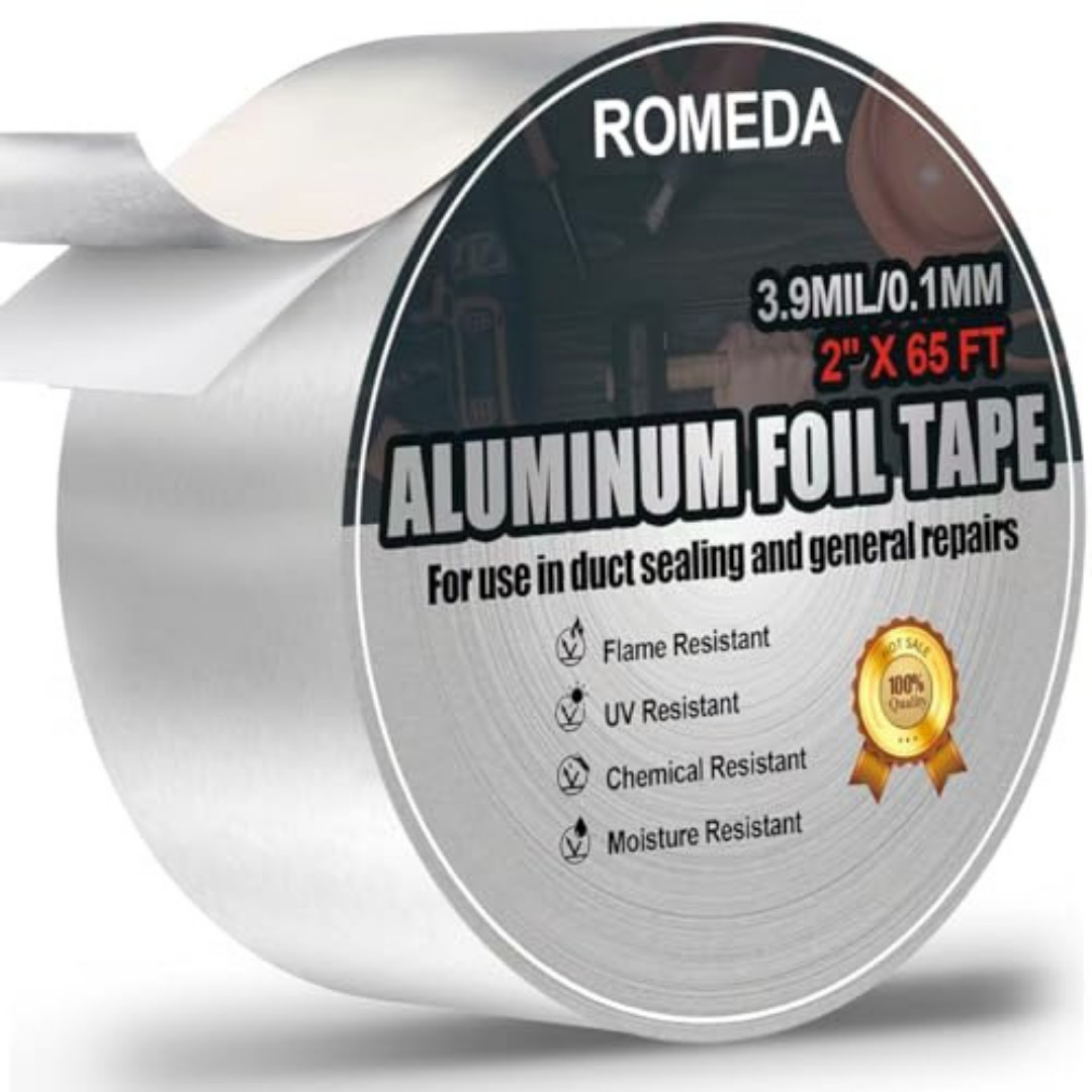 Aluminum Foil Tape 2″ x 65ft | 3.9 Mil High-Temp HVAC Tape for Ductwork & Vents