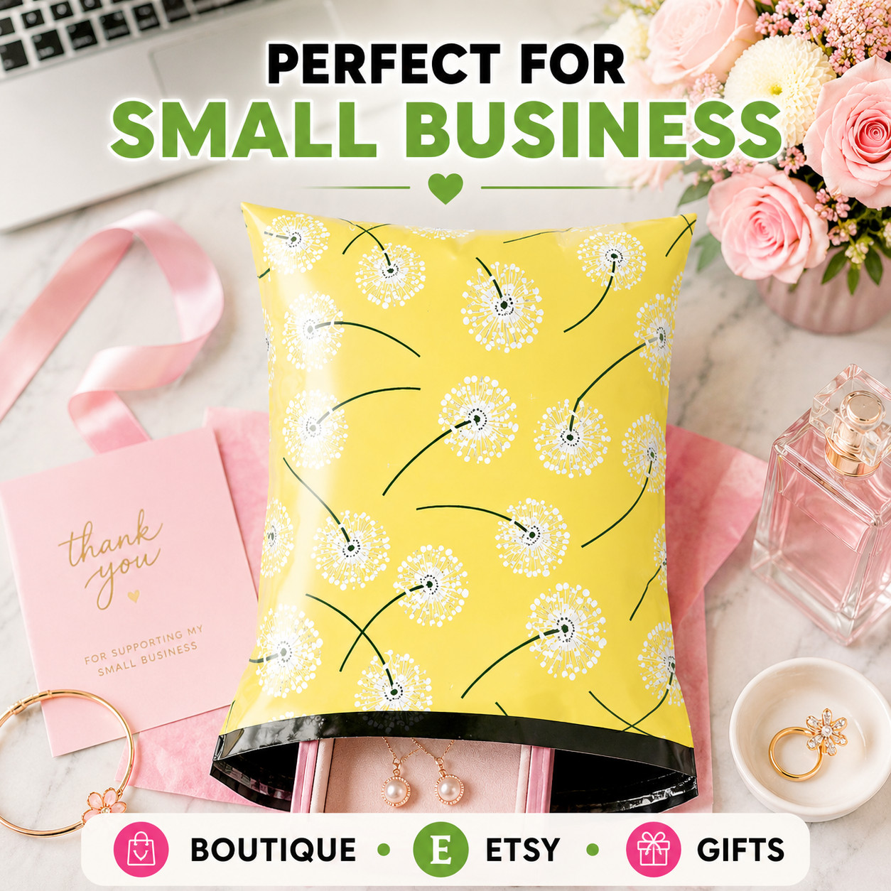 Dandelion Poly Mailers 6×9 Self Seal Designer Boutique Shipping Bags
