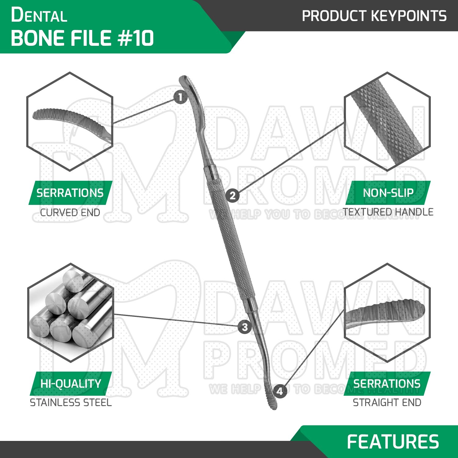 Dental Bone File #10 Double Ended 7″ Surgical Dentist Instruments German Grade