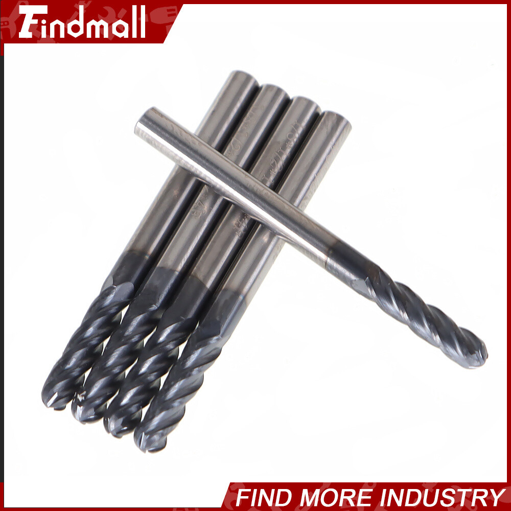 5 PCS 1/8″ 4 Flute 1-1/2″ Overall Length Ball Nose Carbide End Mill