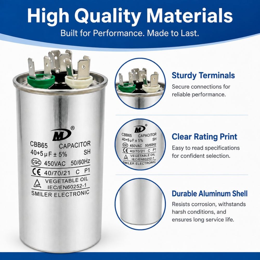 6 Pk – Air Conditioner Capacitor 40+5 uF (MFD) 370 or 440 VAC Dual Run Capacitor