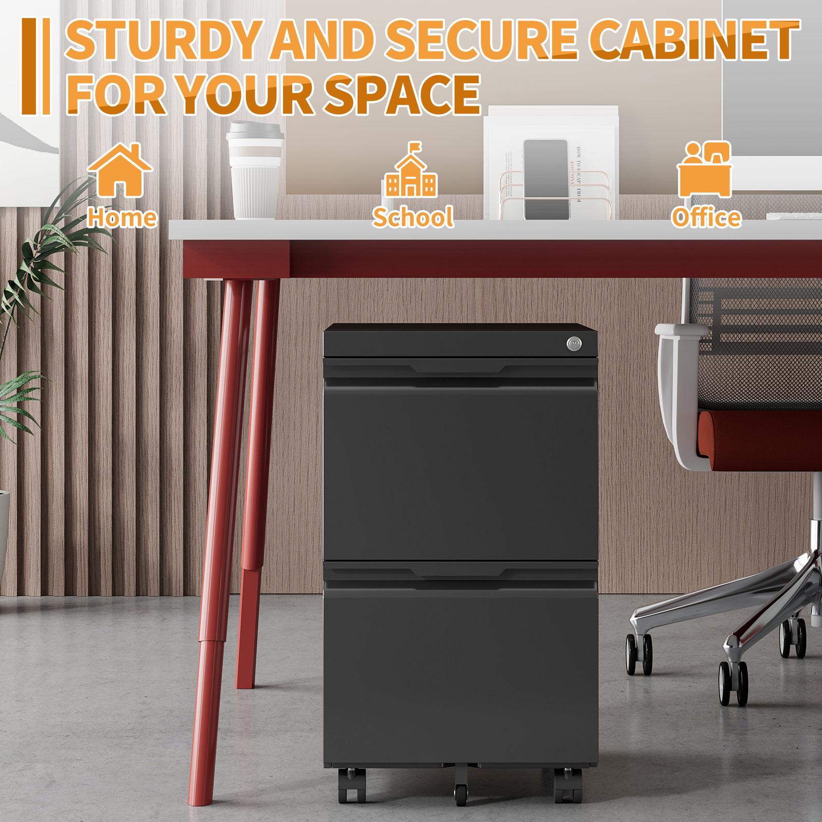 2 Drawer Mobile File Cabinet, Under Desk Storage Cabinet With Lock Office Filing
