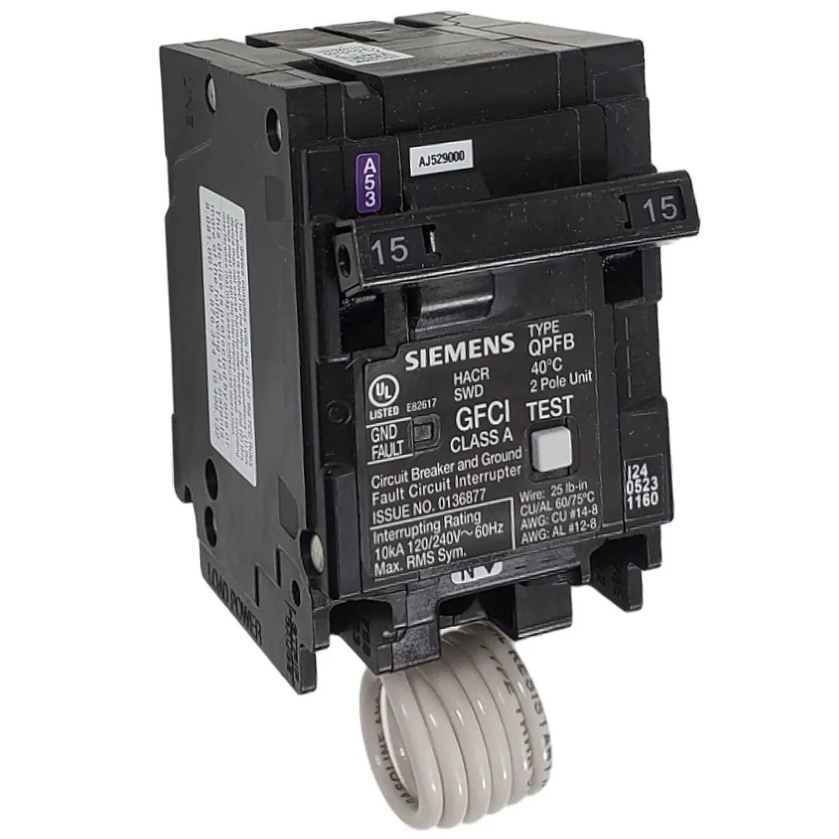 Siemens Q215GF 15 Amp 2 Pole GFCI Circuit Breaker