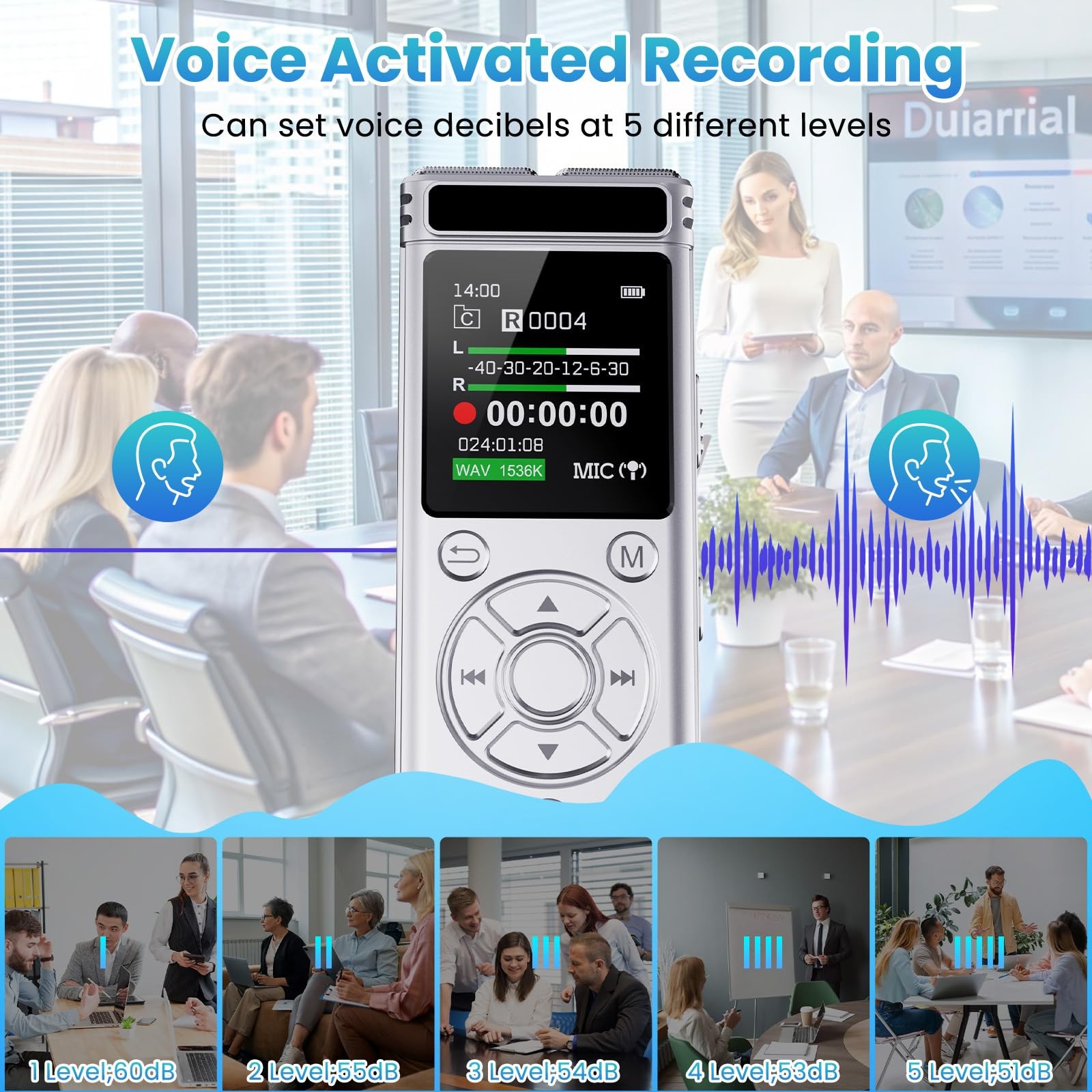 Digital Voice Recorder 136GB 9775 Hours Playback – Activated Noise Reduction