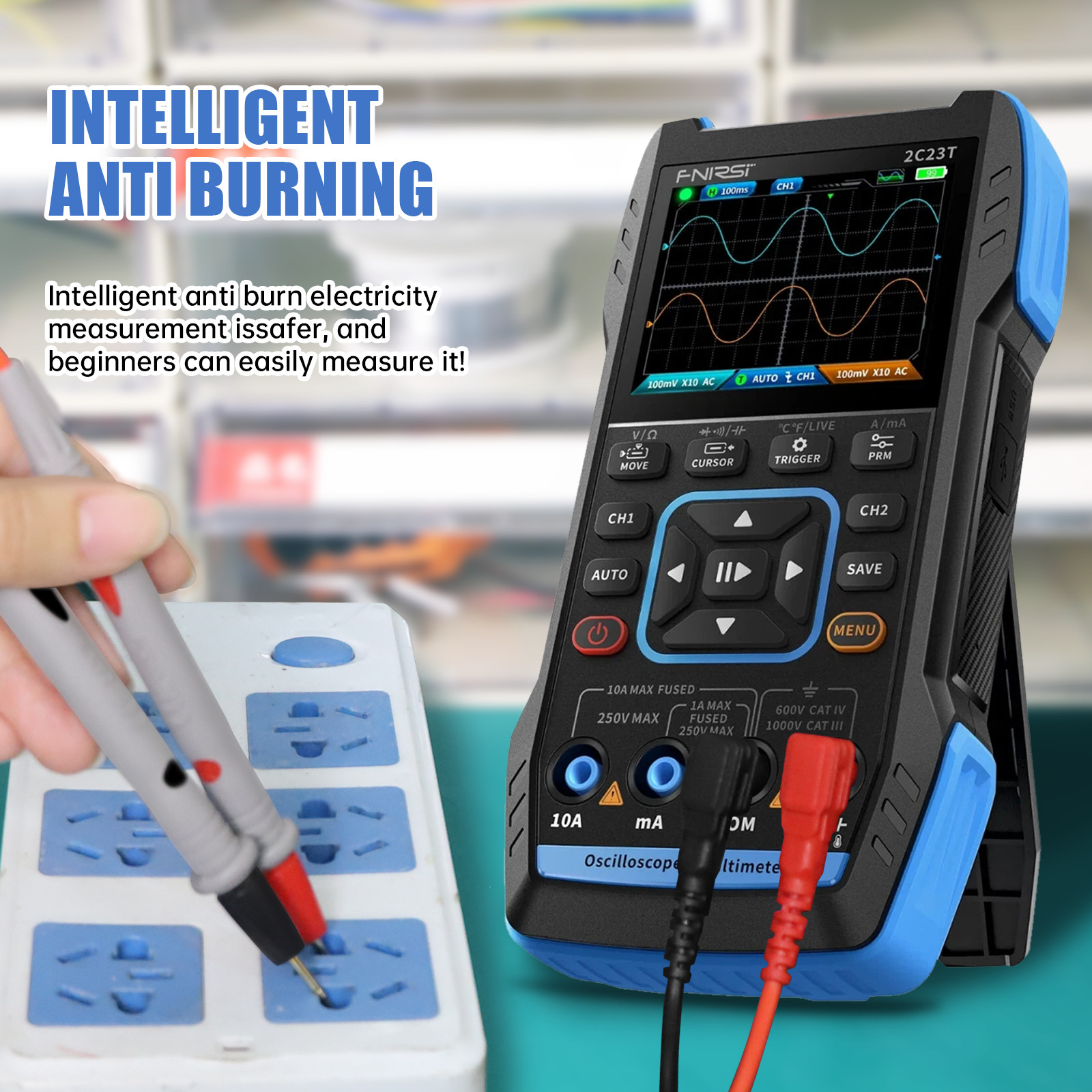 Portable FNIRSI 2C23T Handheld Digital Oscilloscope+Multimeter+Signal Generator