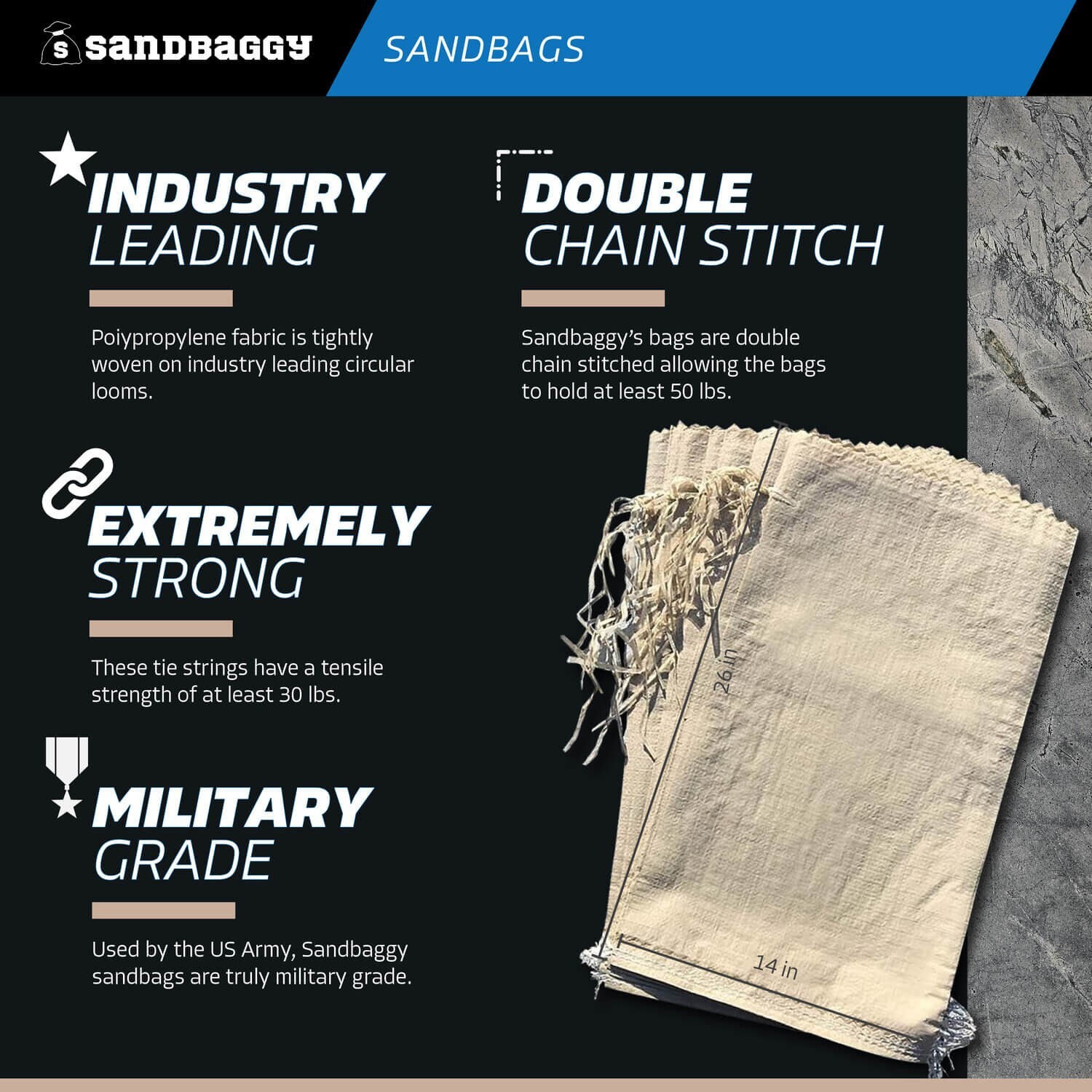 Sandbaggy (25) Beige Empty Sandbags For Sale 14×26 Sandbag Sand Bags Bag Poly