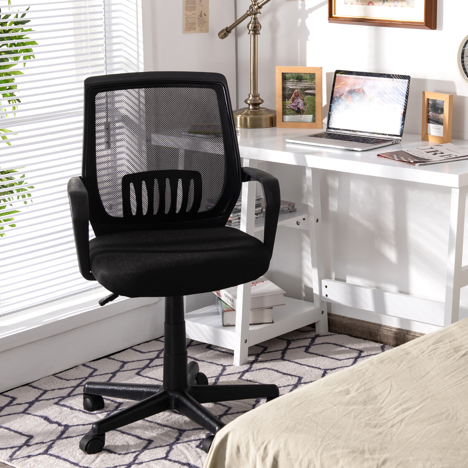 Costway Mid-Back Mesh Chair Height Adjustable Executive Home Office Chair Black