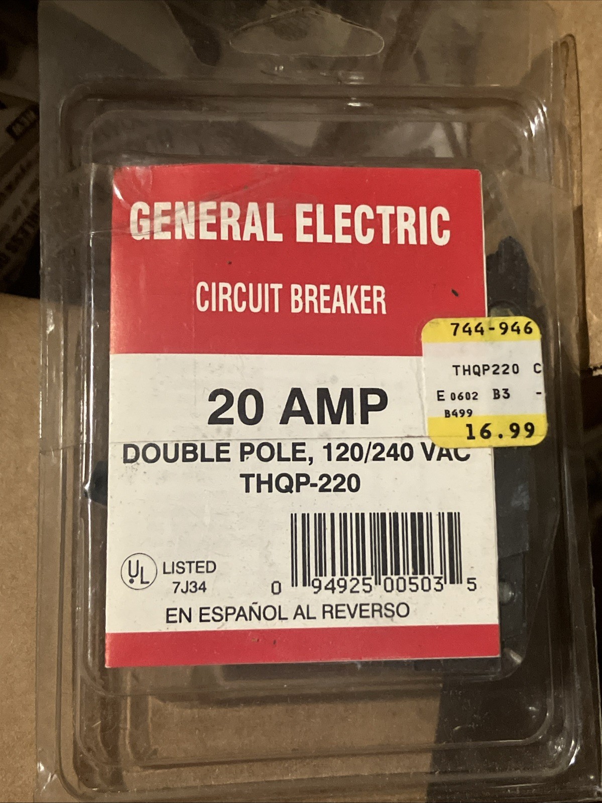 (1ct) GE General Electric Circuit Breaker THQP220 2 Pole 20 Amp 120/240 Volt NEW