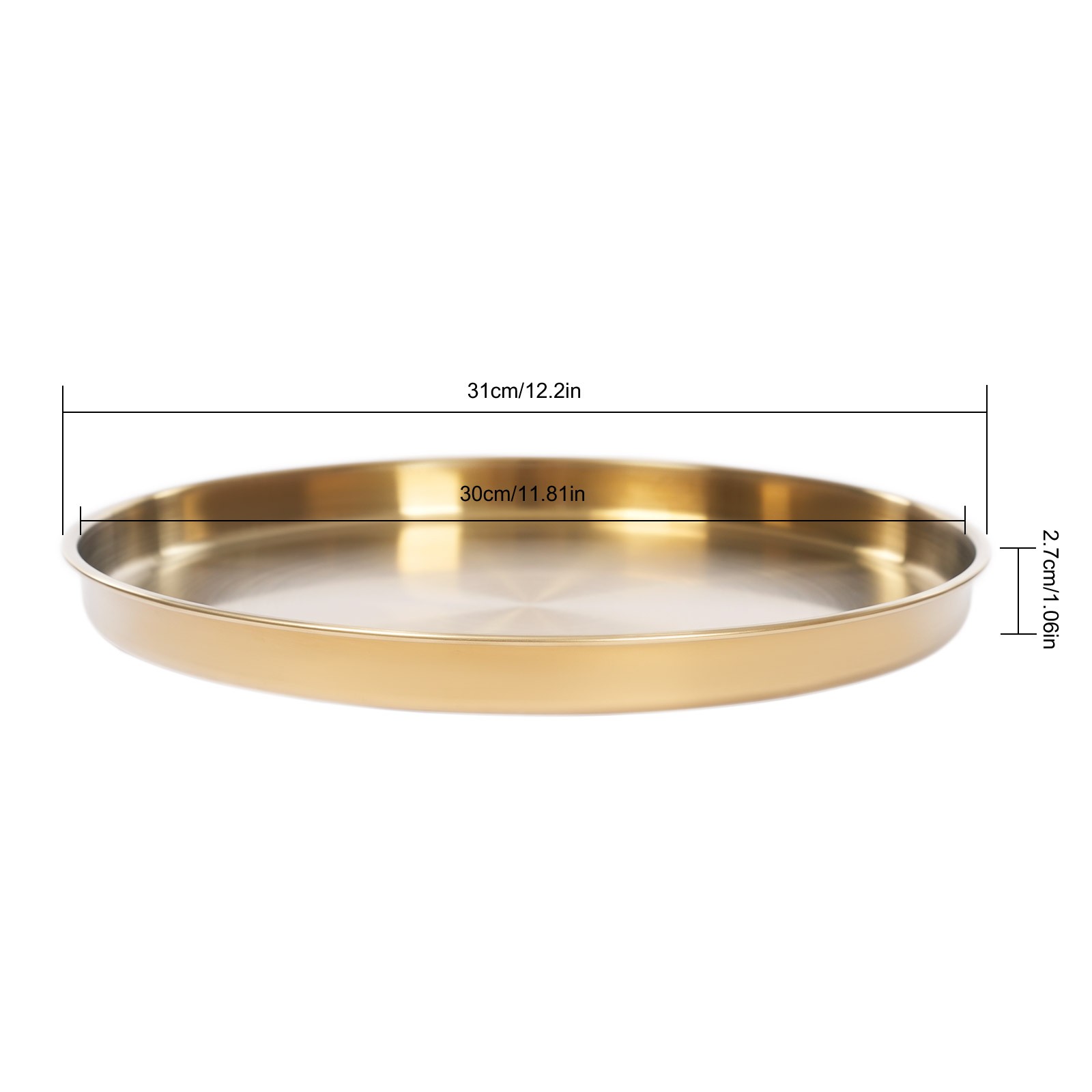 6Pcs Round Serving Trays Stainless Steel Table Tray Gold Decorative Tray