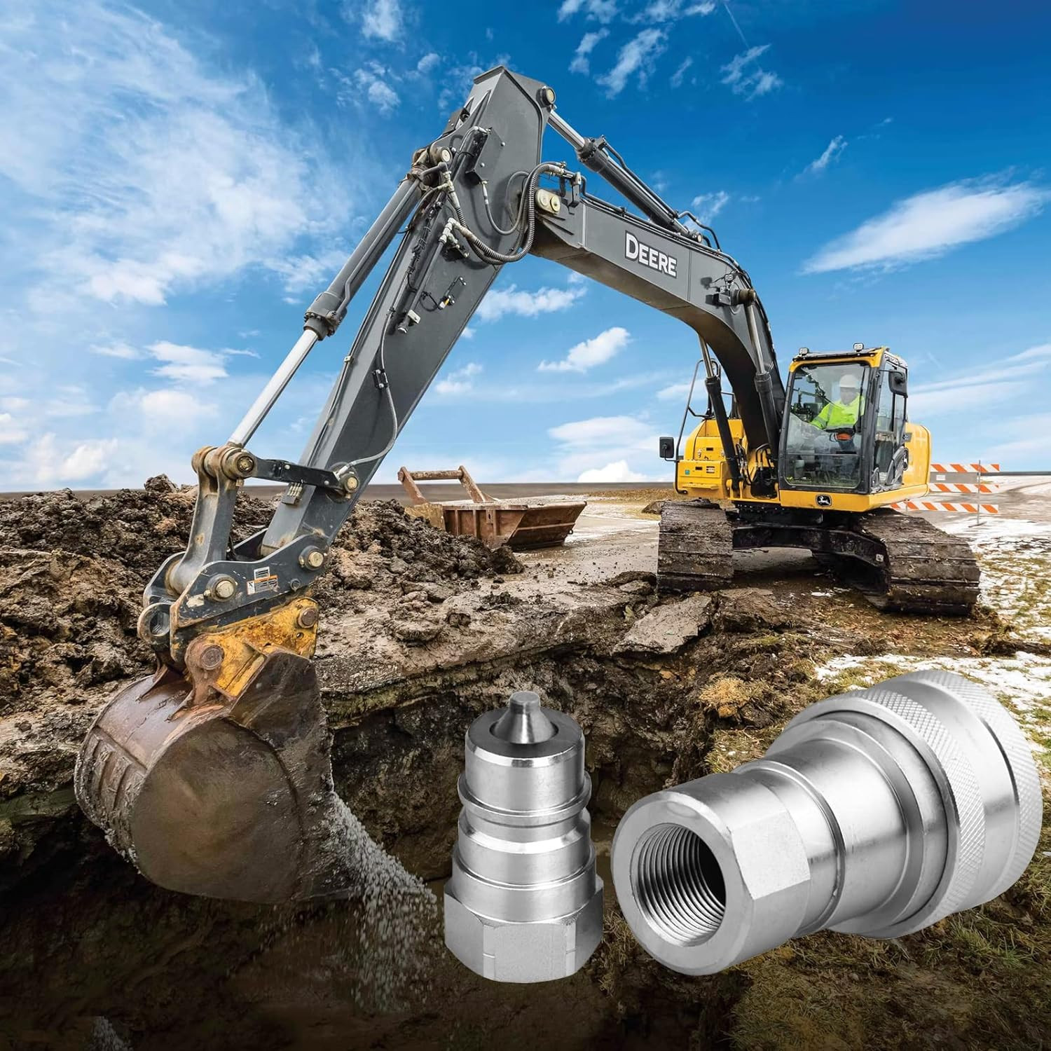 1/4″ NPT ISO 7241-B Hydraulic Quick Connect Couplers/Couplings W/Dust Caps,1/4”