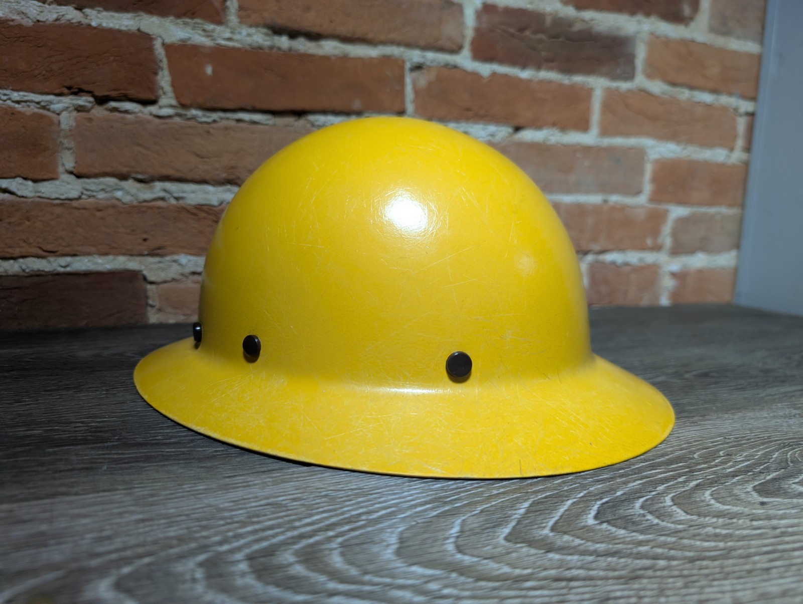 MSA Skullgard Full Brim Hard Hat Yellow w/ Adjustable Suspension Distressed