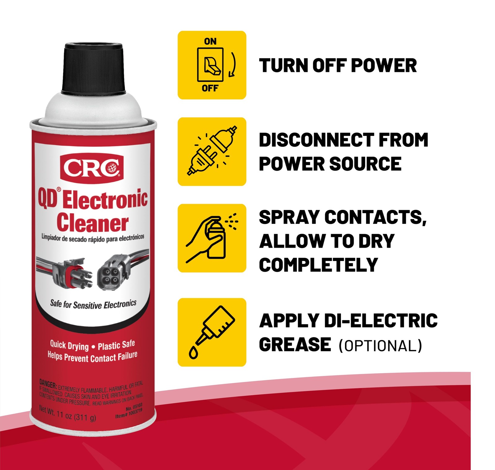CRC 05103 QD Electronic Cleaner -11 Wt Oz 11 Ounce (Pack of 1), Red