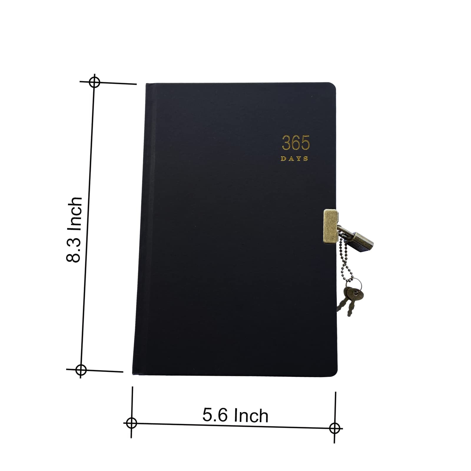 Vintage Journal with Lock & Key A5 Blank Page Diary Notebook Black Hardcover 365