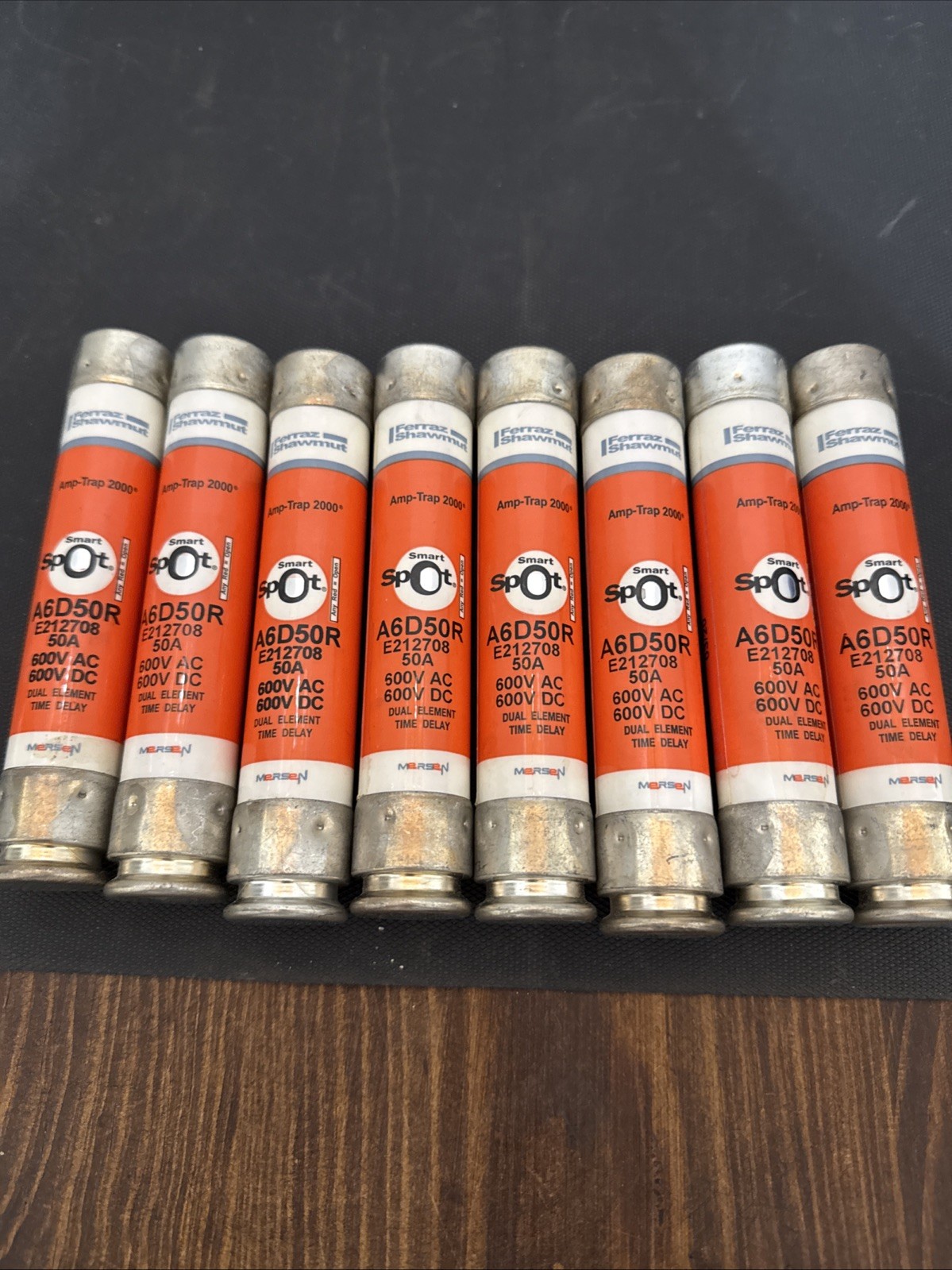 Lot Of 8 – Ferraz Shawmut Smart Spot fuse A6D50R 50A 600V AC/DC Time Delay -NOS