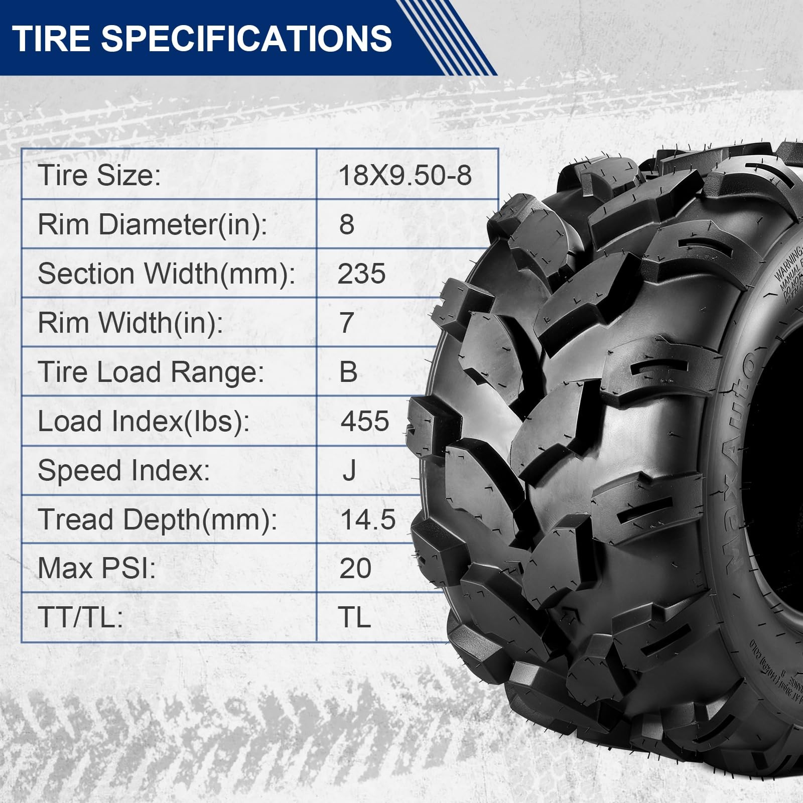 18×9.5-8 Lawn Mower Tire ATV UTV Tractor Turf Golf Cart Knobby 4PR P311 Set of 4