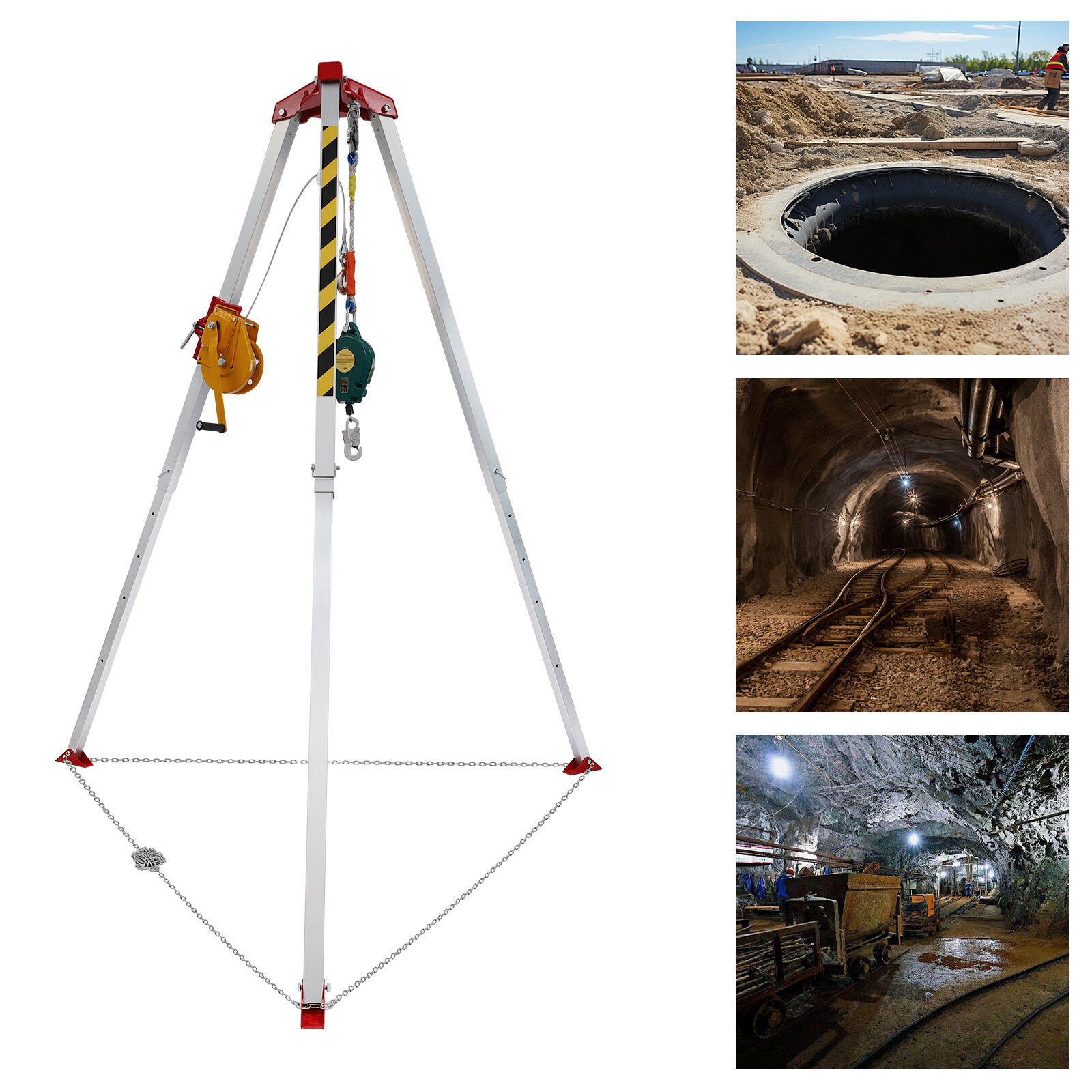 Confined Space Tripod Kit Rescue Tripod Adjustable 5.2-8 ft Legs 1800lbs Winch