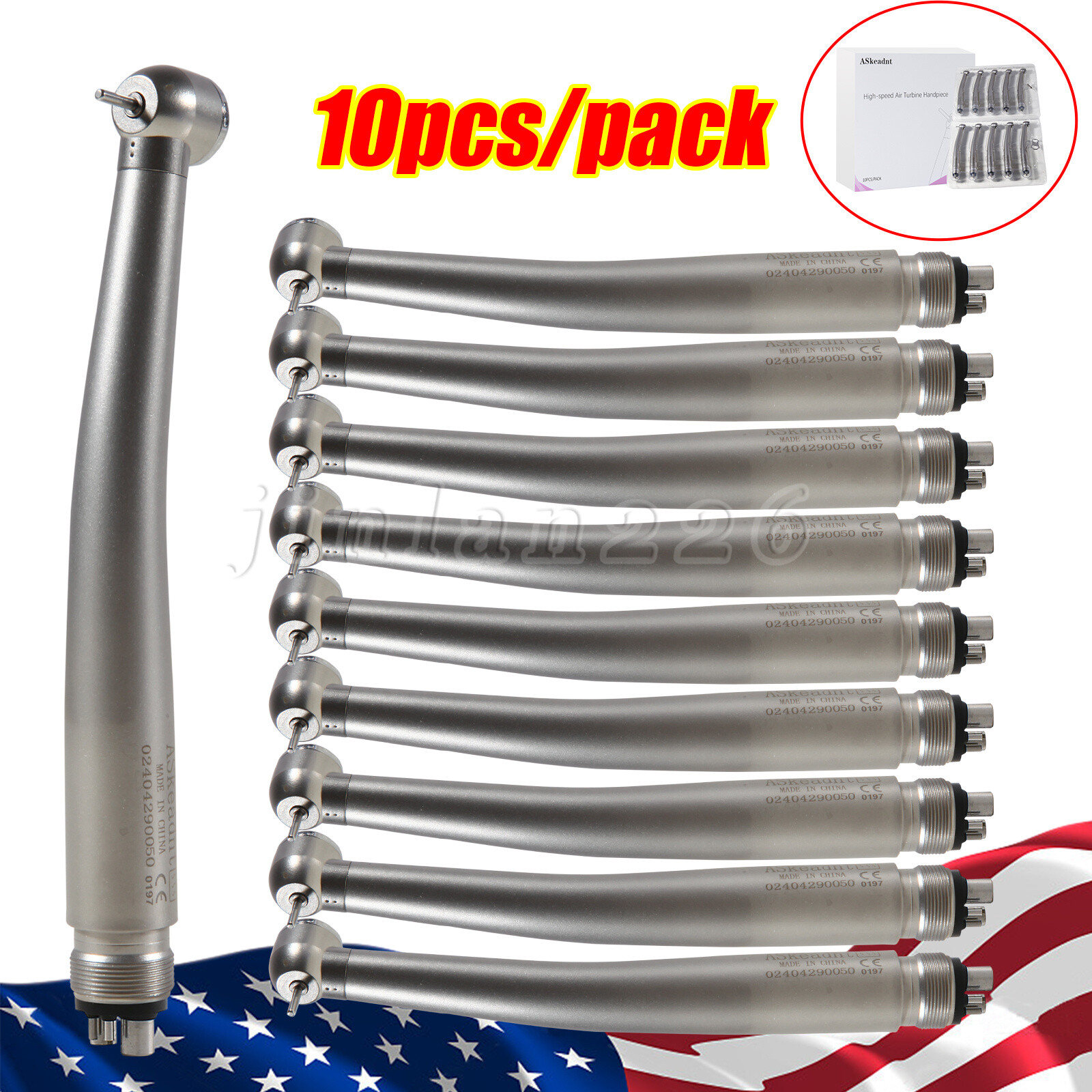 10 PCS ADA4 NSK Style Dental High Speed Handpiece Push Button 4Holes Air Turbine