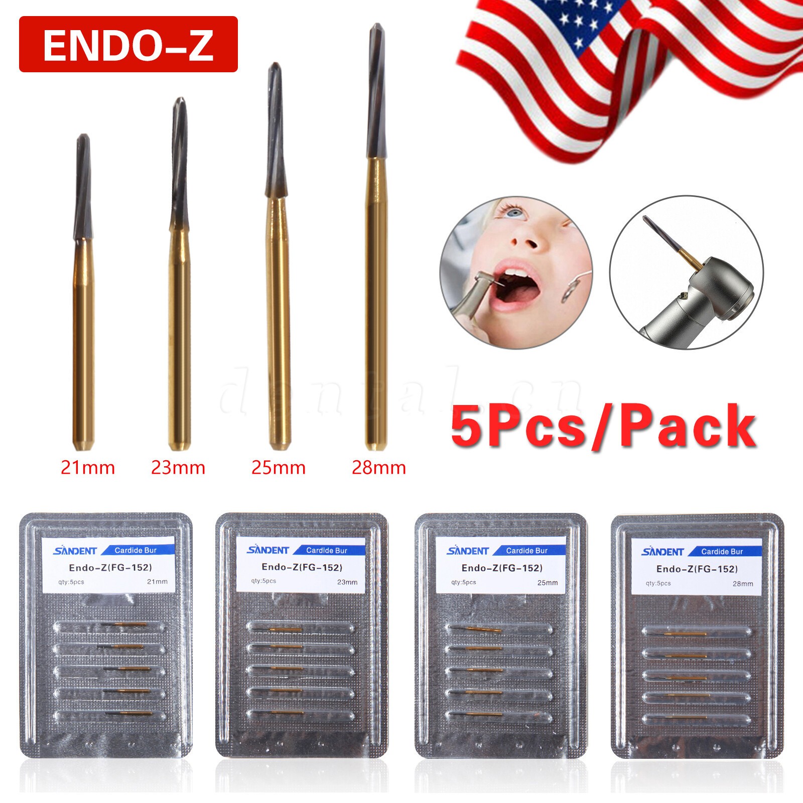 5-100 pcs Dental Carbide Bur Endo-Z Tungsten Steel Drills FG 21mm/23mm/25mm/28mm
