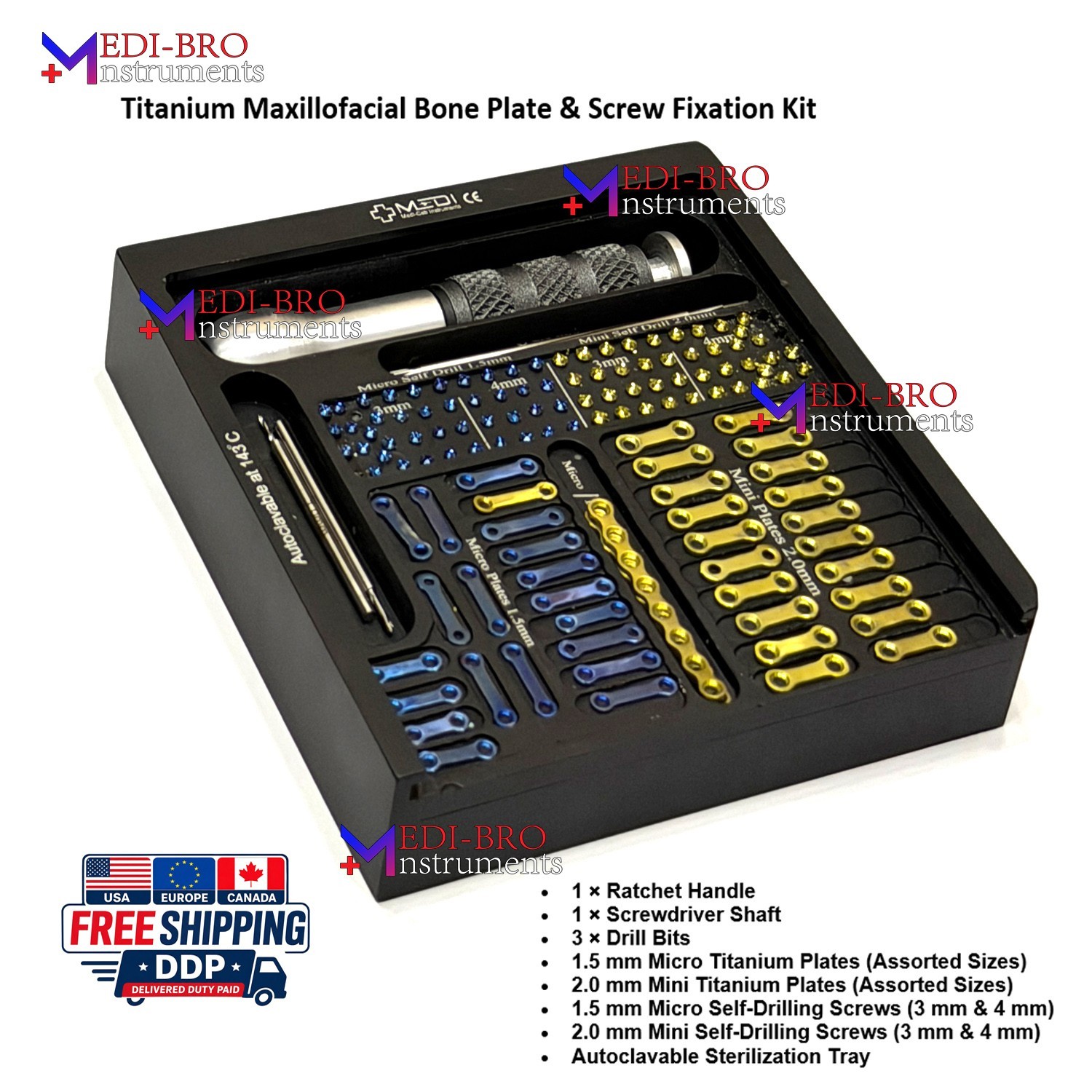 Dental Maxillofacial Surgery Kit Mini & Micro Titanium Screws Plates Set