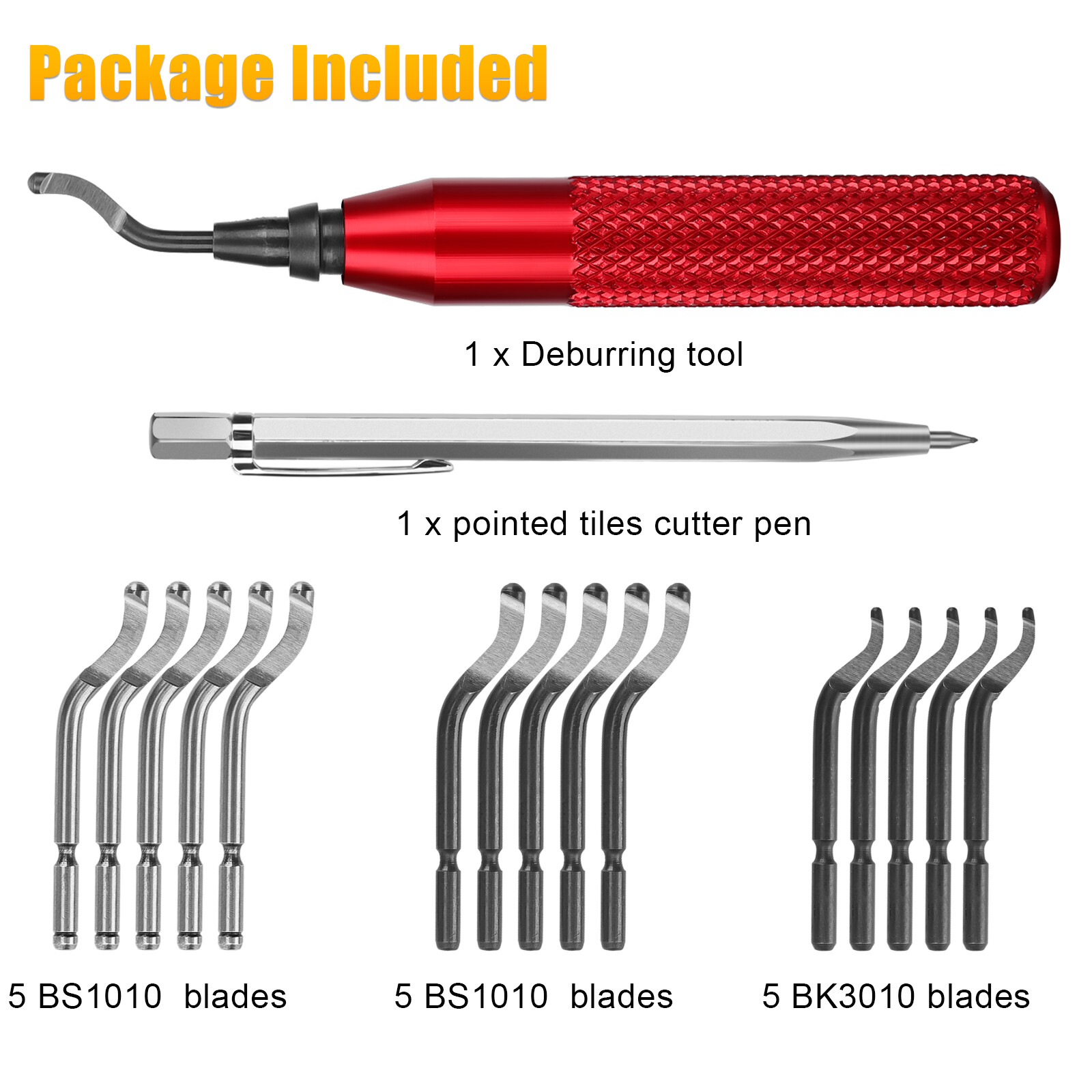 Deburring Tool w/ 15 High Speed Steel Burr Removal Blades Pointed Cutter Pen Kit